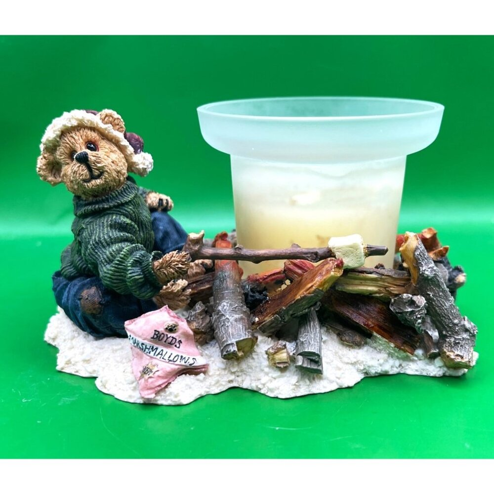 Boyds Bears Marshall Toastworthy Candle Holder Winter Christmas Figurine 2000